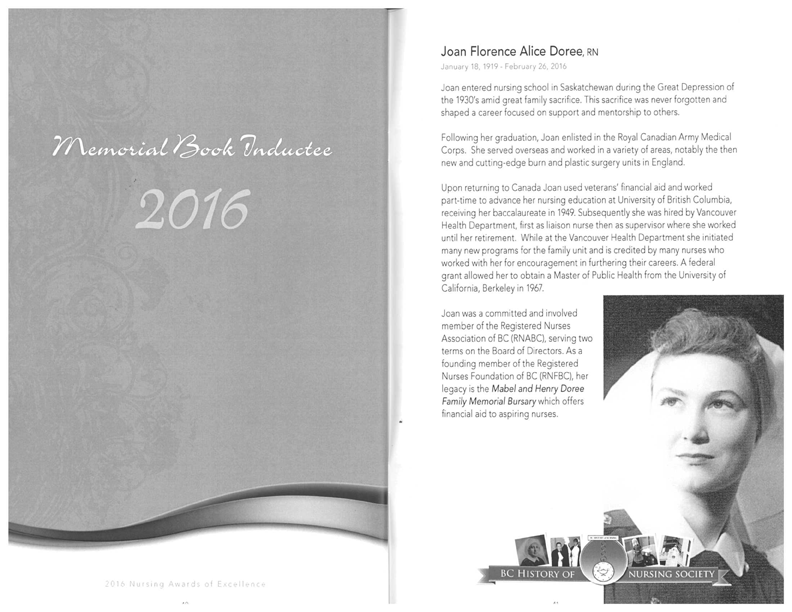 Joan Doree ARNBC Memorial Book